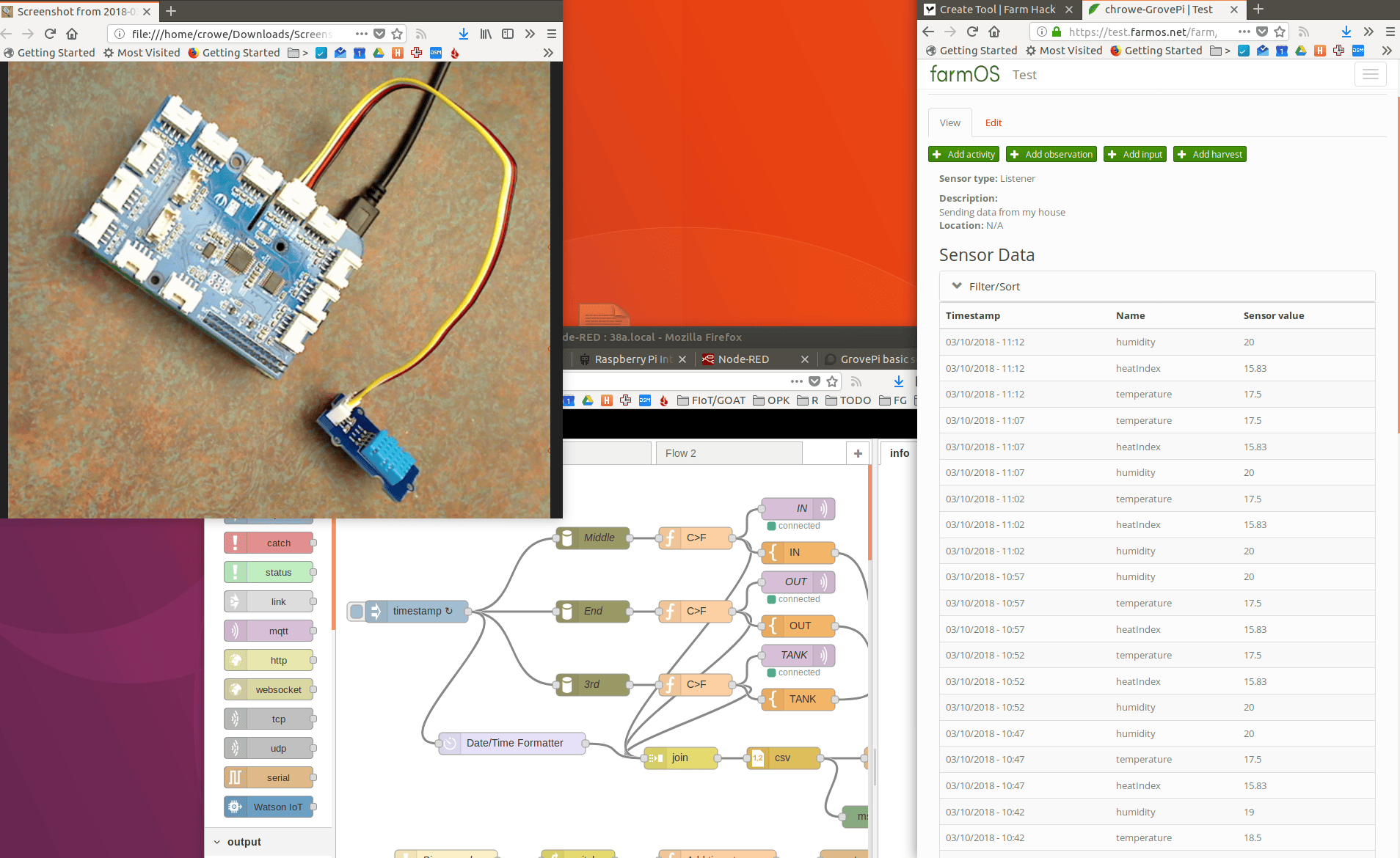 Collecting sensor data in FarmOS using GrovePi and NodeRED Farm Hack